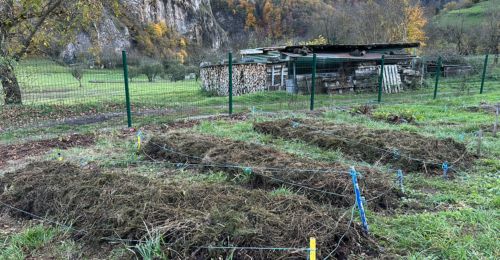 buttes avec du fumier, des herbes et du foin